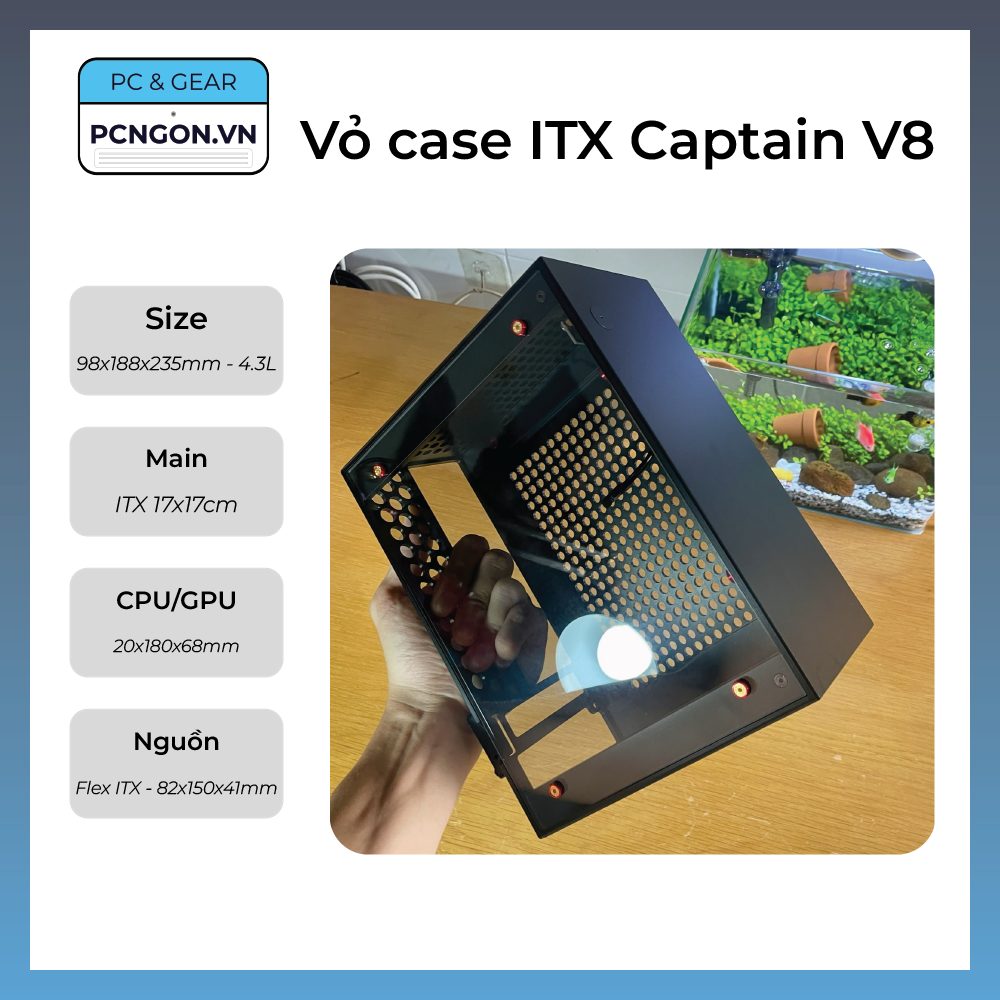 Vỏ Case Máy Tính Mini Itx Captain V8 Nhỏ Gọn - Đen - Pcngon