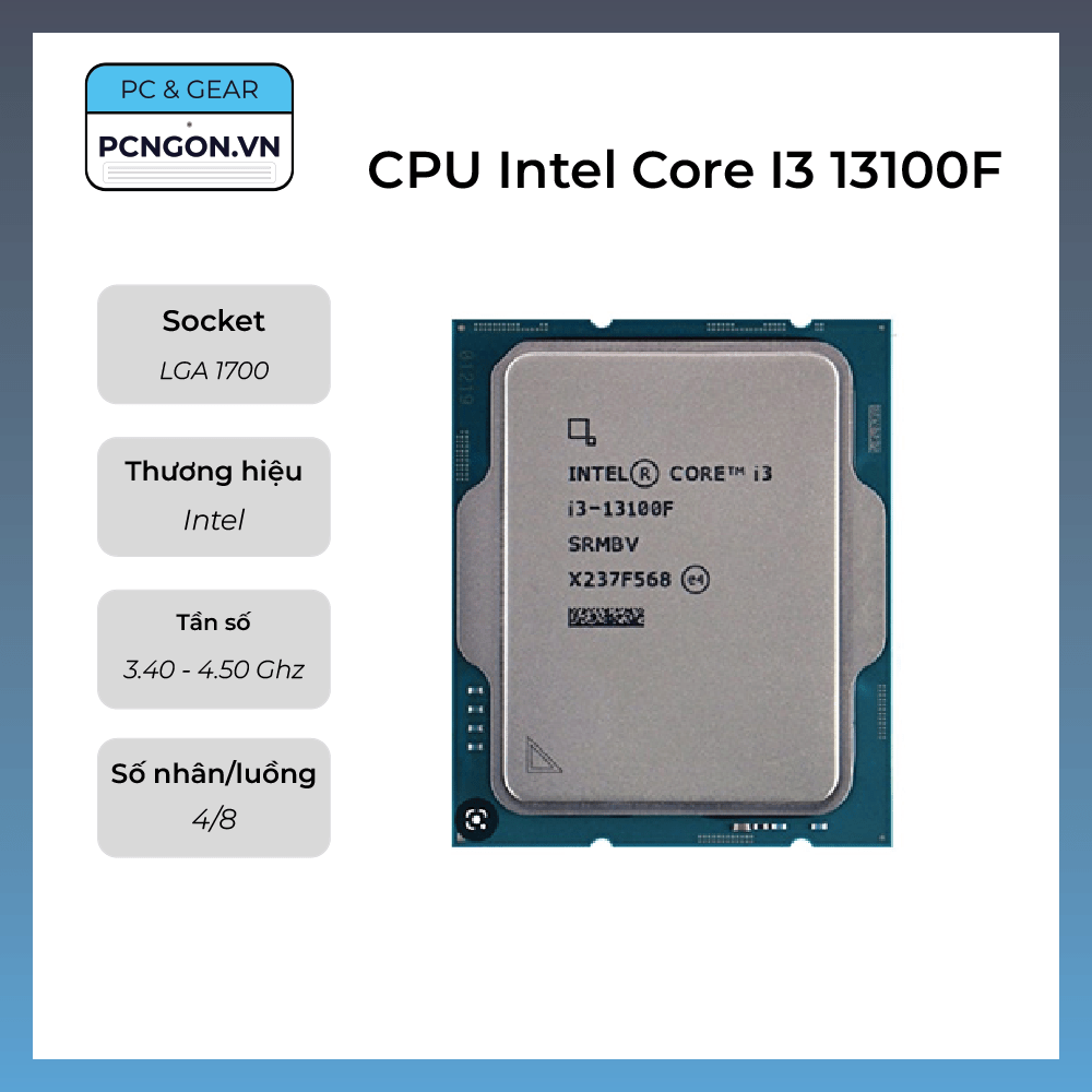 Cpu Intel Core I3 13100f, 3.4ghz Turbo 4.5ghz, 4 Nhân 8 Luồng, Lga1700 - Tray, Không Fan