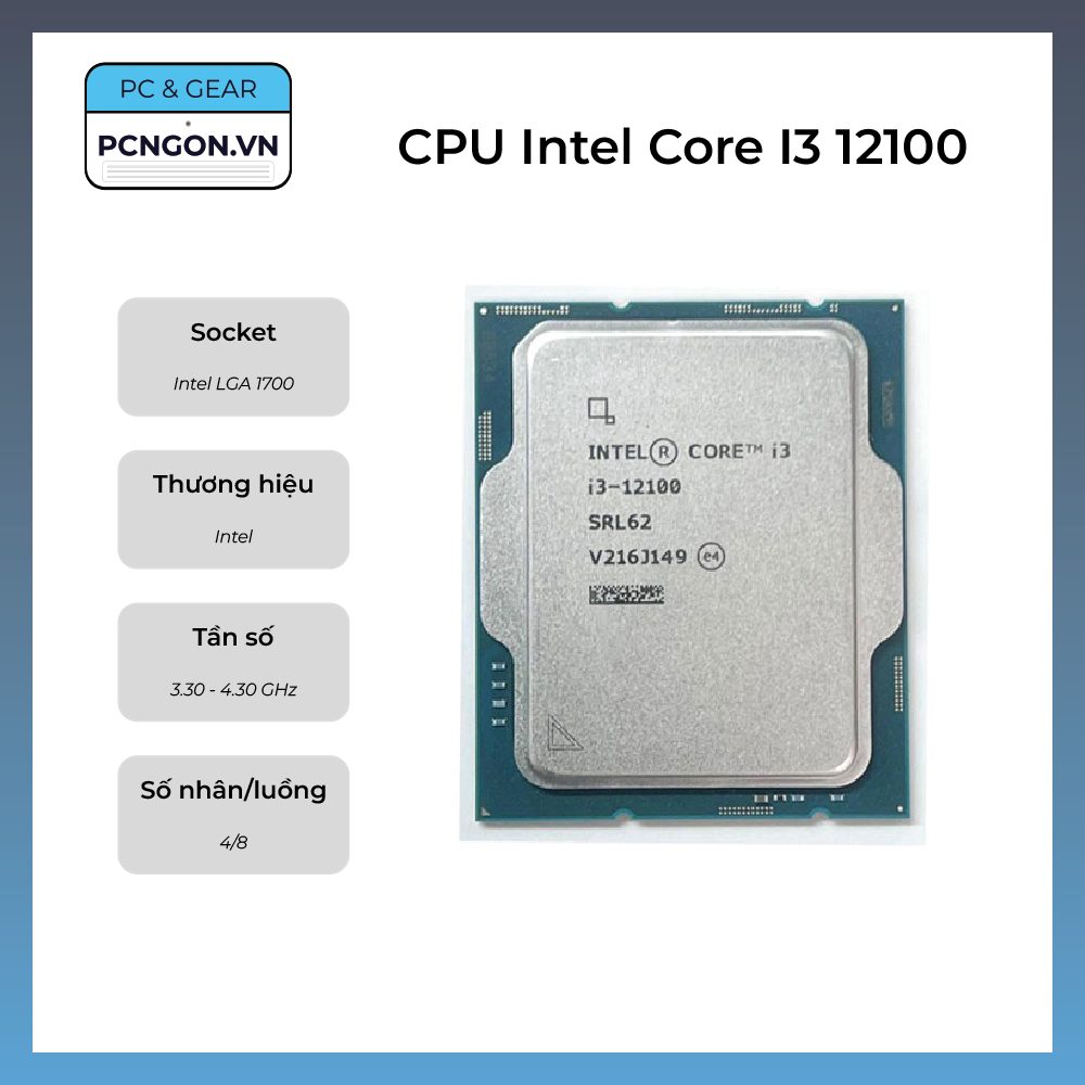 Cpu Intel Core I3 12100, 3.3ghz Turbo 4.3ghz, 4 Nhân 8 Luồng, Lga1700 - Tray, Không Fan