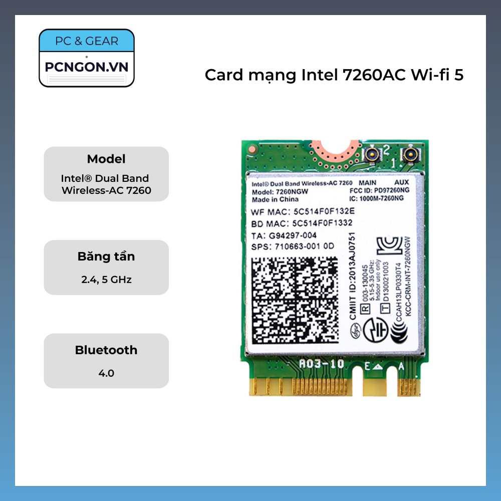 Card Mạng Intel 7260ac Wi-fi 5