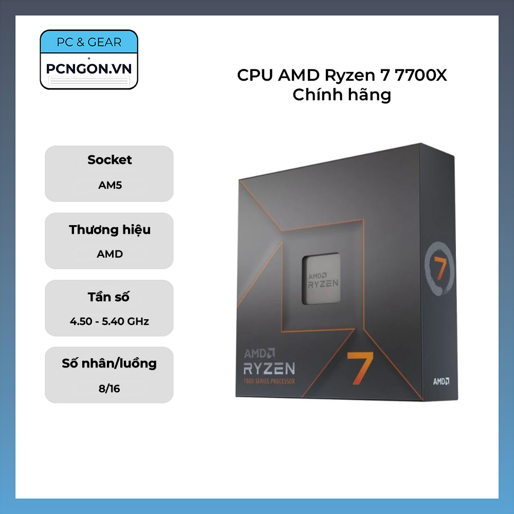Cpu Amd Ryzen 7 7700x Chính Hãng (4.5ghz Turbo 5.4ghz, 8 Nhân 16 Luồng)