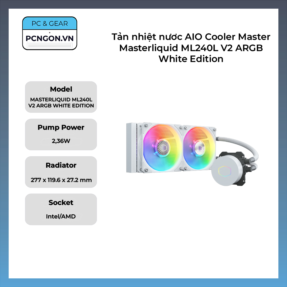 Tản Nhiệt Nước Aio Cooler Master Masterliquid Ml240l V2 Argb White Edition