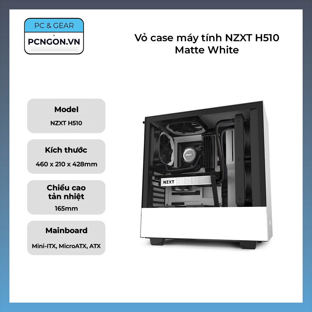 Vỏ Case Máy Tính Nzxt H510 Matte White