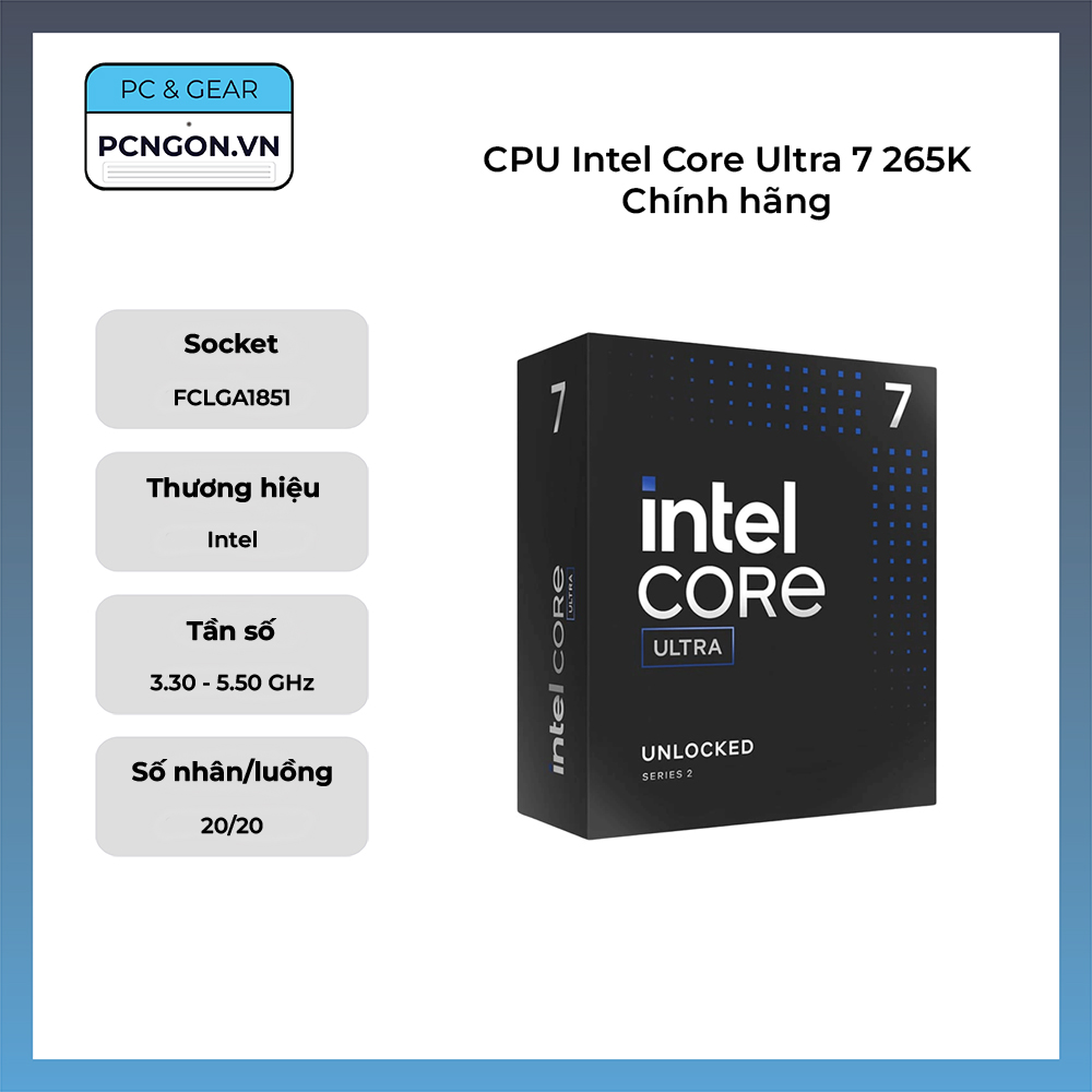 Cpu Intel Core Ultra 7 265k Chính Hãng (3.3ghz Turbo 5.5ghz, 20 Nhân 20 Luồng)