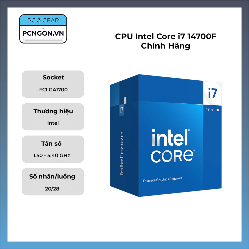 Cpu Intel Core I7 14700f Chính Hãng (1.5 Ghz Turbo 5.4 Ghz, 20 Nhân, 28 Luồng)