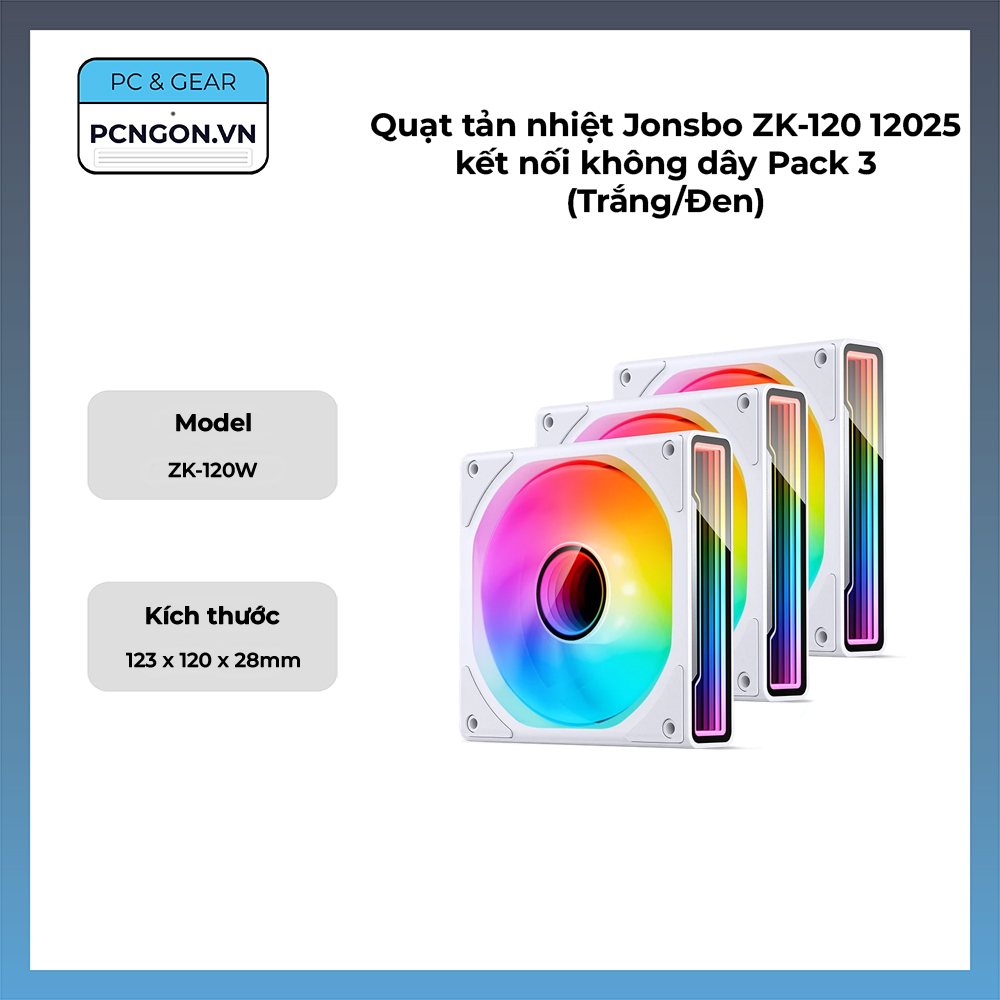 Quạt Tản Nhiệt Jonsbo Zk-120 12025 Kết Nối Không Dây Pack 3 (trắng, Đen)