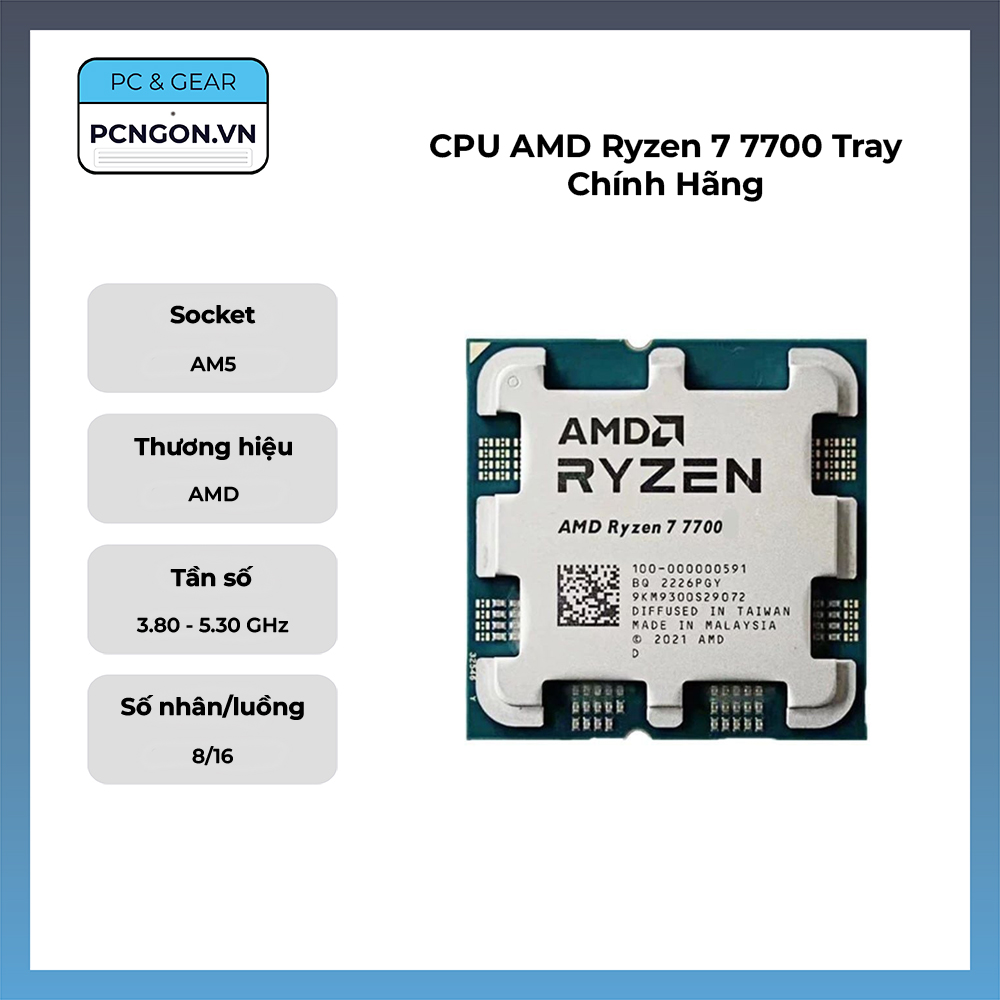 Cpu Amd Ryzen 7 7700 Tray Chính Hãng (3.8ghz Turbo 5.3ghz, 8 Nhân 16 Luồng)