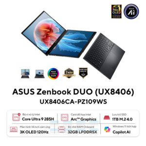 Laptop Asus Zenbook Duo Ux8406c Oled Cảm ứng (ultra 9 285h, Ram 32gb, Ssd 1tb) 1