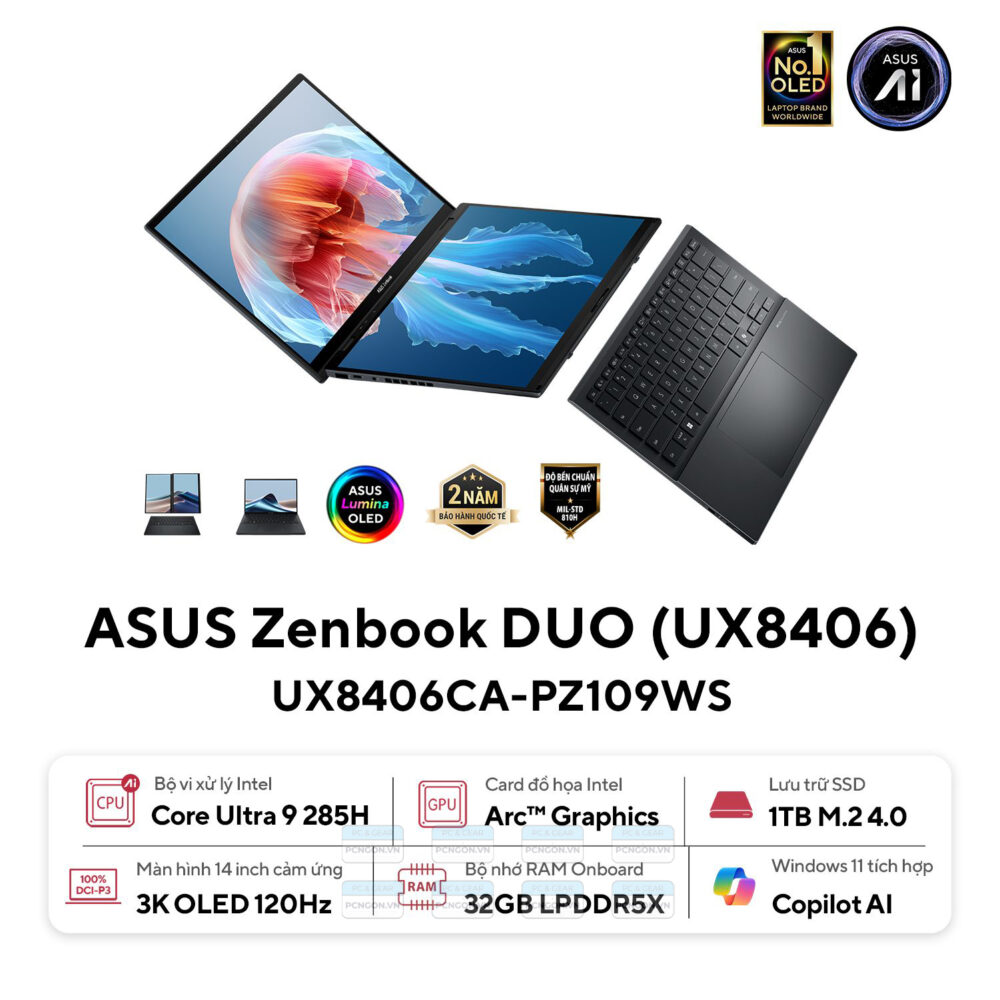 Laptop Asus Zenbook Duo Ux8406c Oled Cảm ứng (ultra 9 285h, Ram 32gb, Ssd 1tb) 1